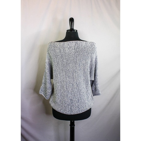 Lou & Grey Sweater Cold Shoulder Cut Out 3/4 Length Sleeves Gray White S… - Picture 3 of 4